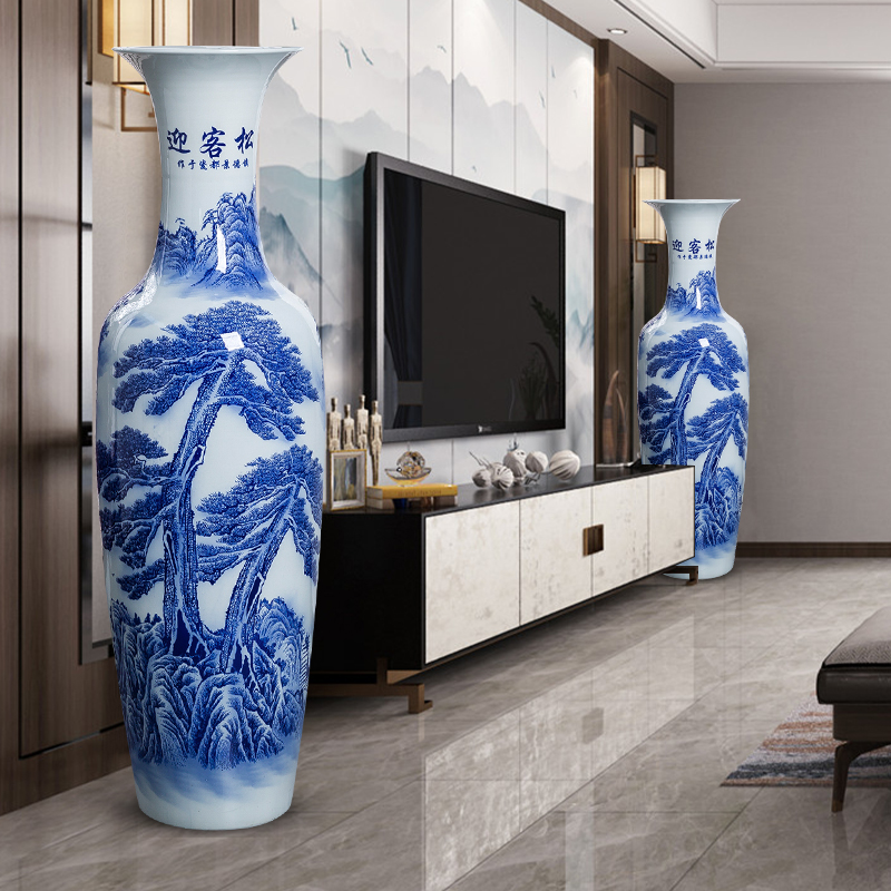 Jingdezhen ceramic ink color of large vase of blue and white porcelain home sitting room hotel decoration like China