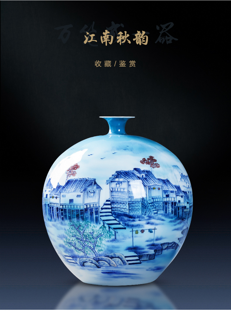 Jingdezhen porcelain furnishing articles ceramic hand - made Chinese blue and white porcelain vase household living room TV cabinet flower decorations