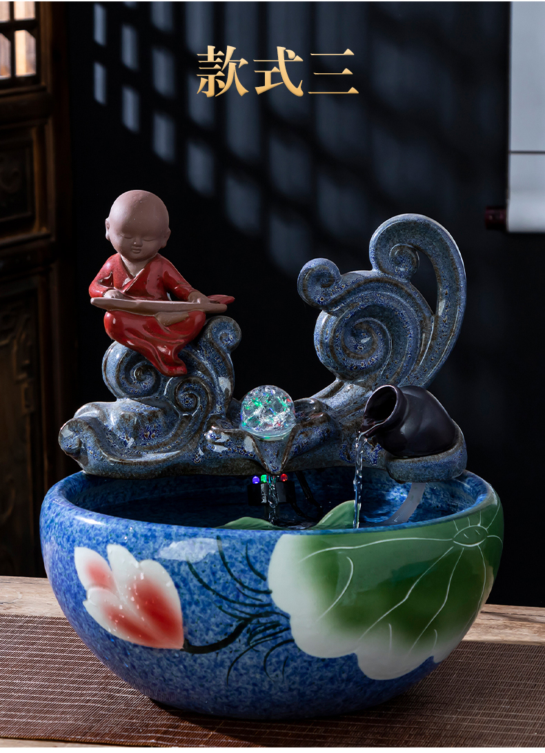 Jingdezhen ceramics when the little novice monk fish tank water furnishing articles creative household automatic cycle fish farming household ornaments