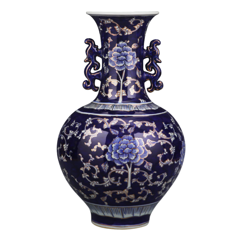 Jingdezhen ceramics hand - made paint large blue and white porcelain vase light modern key-2 luxury home sitting room adornment is placed