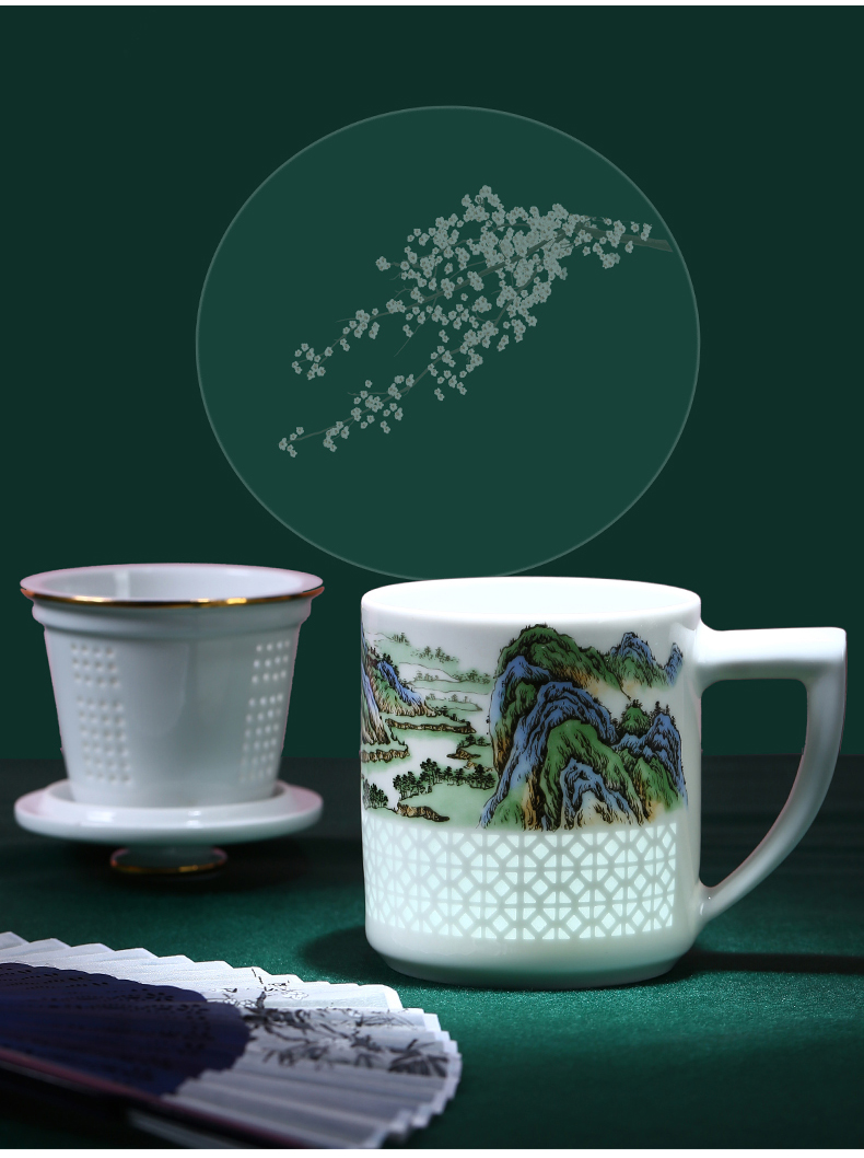 Jingdezhen porcelain and exquisite originality ceramic cup with cover the tank filter home office study large cups