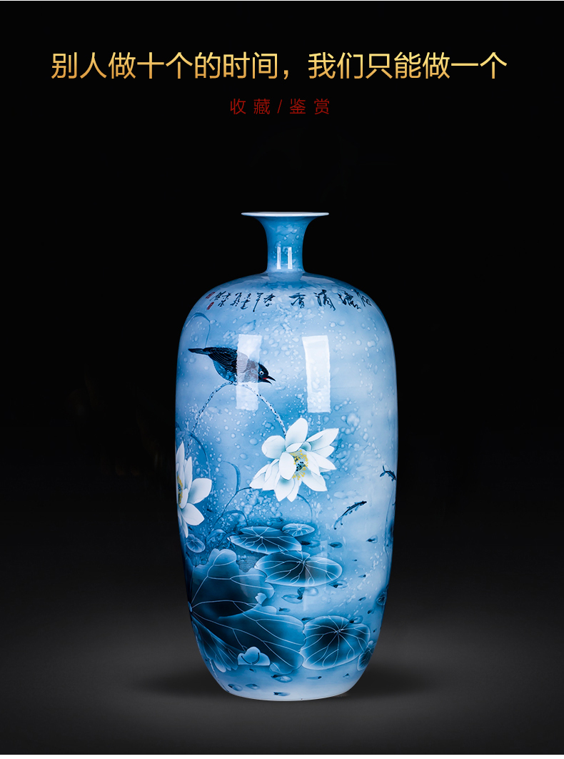 Jingdezhen ceramics hand - made expressions using lotus of blue and white porcelain vase furnishing articles housewarming gift of Chinese style household ornaments