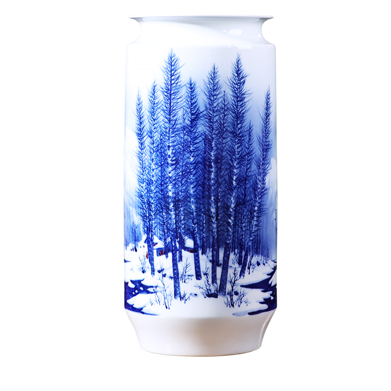 Jingdezhen porcelain ceramic hand - made snow of blue and white porcelain vase living room TV cabinet decoration of Chinese style household furnishing articles