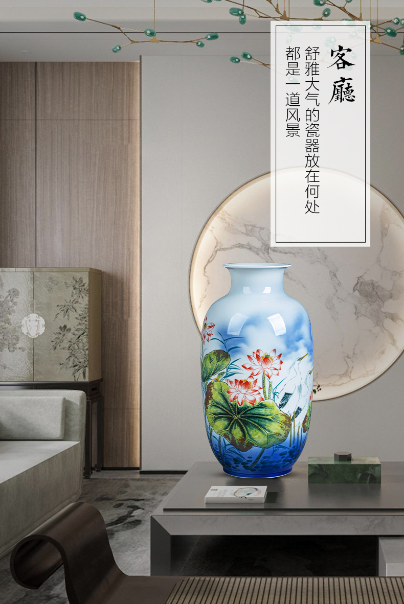 Jingdezhen ceramics hand - made lotus flower vase large floor living room TV ark home flower adornment furnishing articles