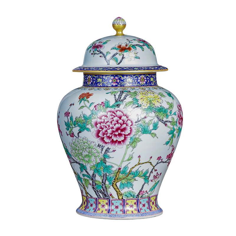 Jingdezhen ceramics large caddy fixings archaize colored enamel high - capacity storage tank tea home decoration