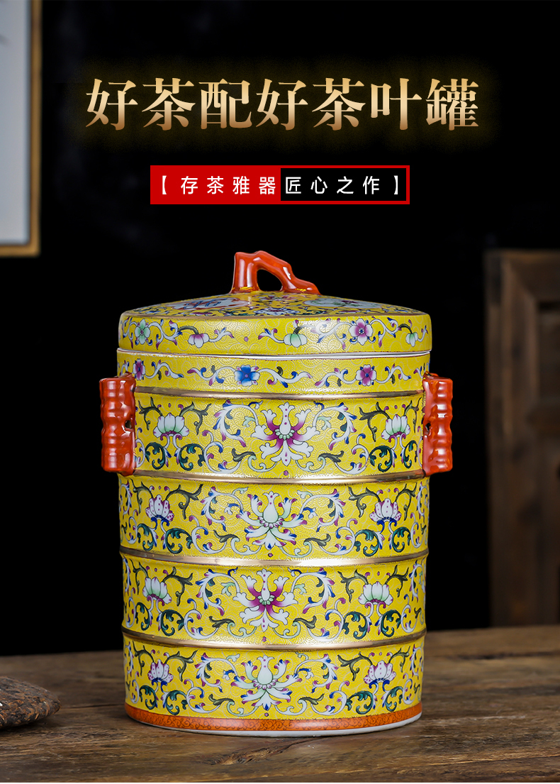 Jingdezhen ceramics tea pot 2 jins colored enamel puer tea cake restoring ancient ways with cover seal storage tank