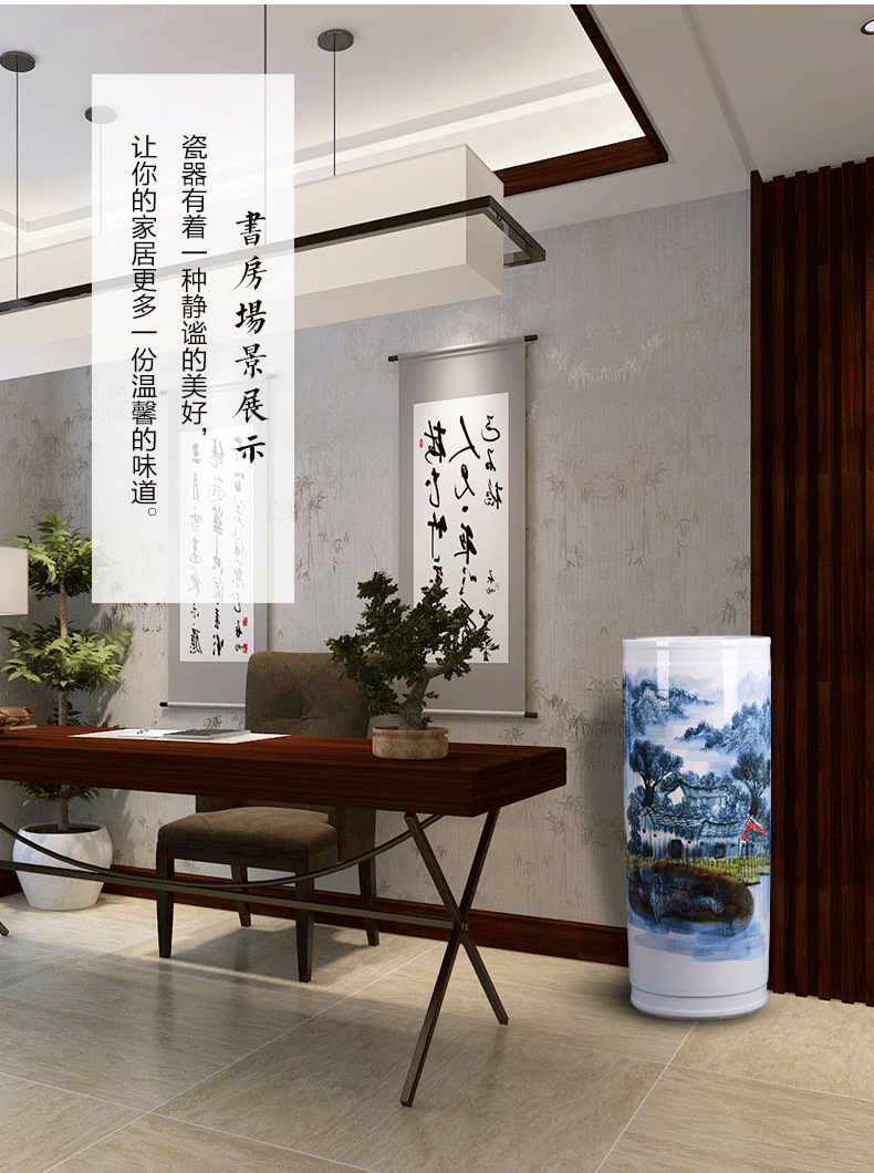 Jingdezhen ceramics hand - made landed straight quiver big vase furnishing articles of new Chinese style household adornment TV ark
