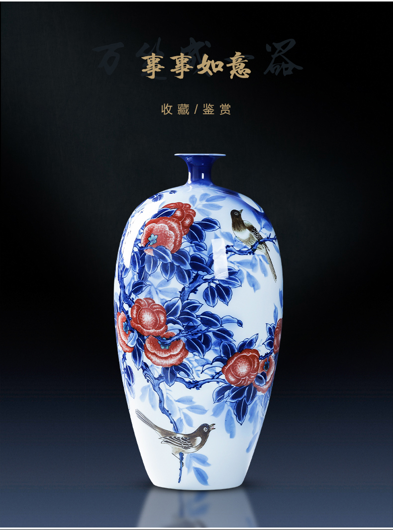 Jingdezhen porcelain ceramic hand - made of blue and white porcelain vase sitting room of Chinese style household furnishing articles TV ark, flower decorations