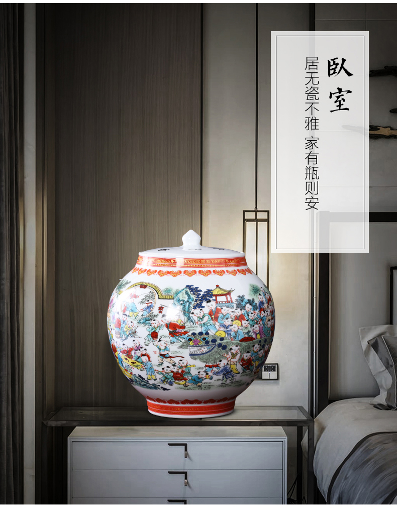 Jingdezhen porcelain ceramic powder enamel storage tank with cover pot new sitting room of Chinese style household adornment kitchen furnishing articles