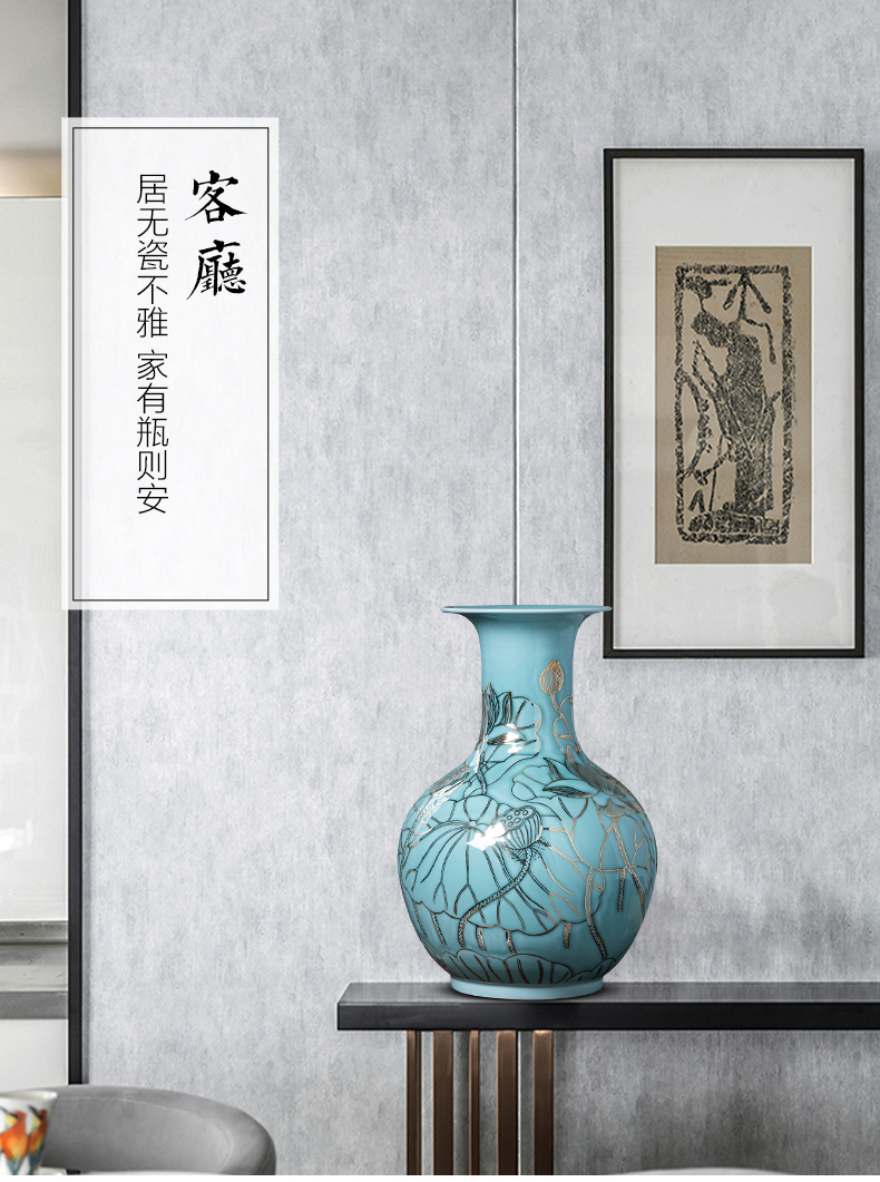 Jingdezhen porcelain ceramic light blue glaze hand - made paint the big vase furnishing articles of key-2 luxury household living room TV cabinet decoration