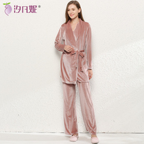 Sunny Fanni Spring and Autumn Lunar Suit Postpartum Nursing Pajamas Three Pieces Golden Velvet Maternity Pajamas Maternity Discharge Clothes