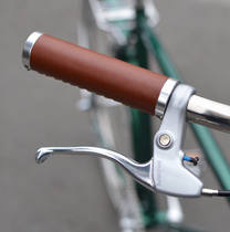 Bicycle handle cover leather hand-sewn lockable head layer cowhide coffee brown black retro bicycle handle cover