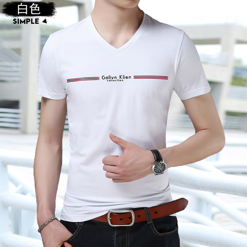 Mùa hè mới tay ngắn áo thun nam cổ chữ V Slim trẻ trung nam màu rắn cổ gà áo len mỏng phiên bản Hàn Quốc của thủy triều áo phông nam tay ngắn