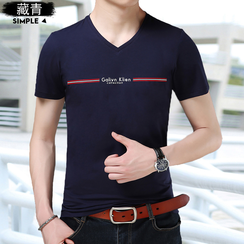 Mùa hè mới tay ngắn áo thun nam cổ chữ V Slim trẻ trung nam màu rắn cổ gà áo len mỏng phiên bản Hàn Quốc của thủy triều áo phông nam tay ngắn