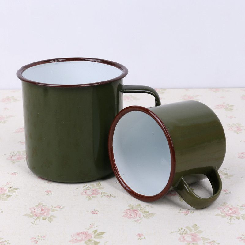 Nostalgic classic authentic army green tea urn enamel koubei he was training retro iron tea cylinder for wash gargle cup army green cup