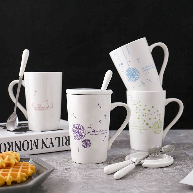 Wholesale water cups with cover of pottery and porcelain keller large capacity domestic lovely creative custom office coffee cup