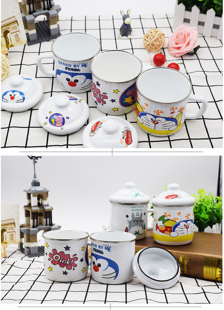 Enamel cup to hold drop fell upset with cover cup men 's and women' s kindergarten children cartoon keller cup package mail