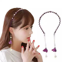 Fake earrings hairband Korean minimalist female super fairy fringe flower hairpin pearl headband Press hair earring hair accessories