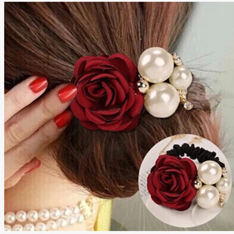 Han edition fashion hair - decorated big pearl rose flowers hair - ring tea blossom blossom - rope decoration with diamond bar