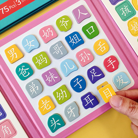 宝宝识字磁力拼图3到6岁幼儿园儿童趣味认字卡片早教益智拼板玩具