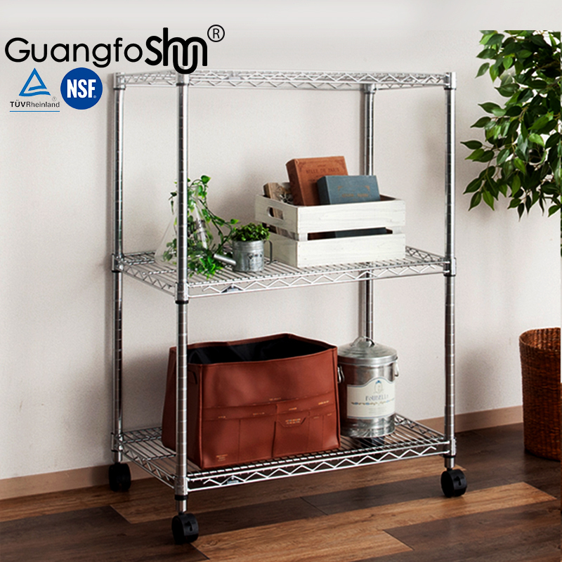 New Three-Layer 90cm High Kitchen Multi-Layer Floor-Standing Bedroom Storage Rack for Miscellaneous Items, Suitcases, and Microwave Ovens with Wheels