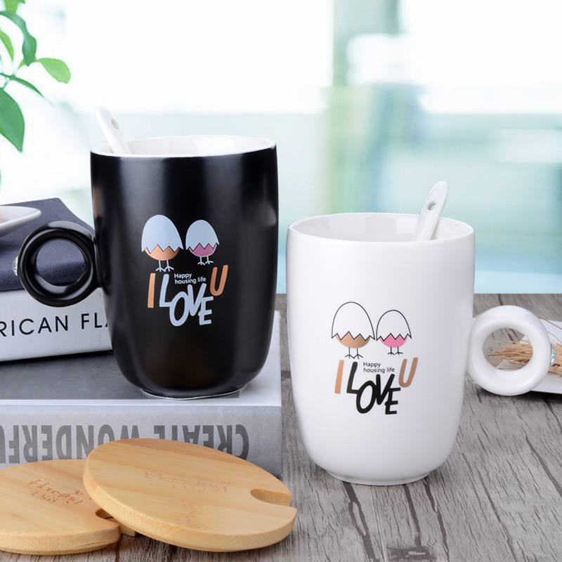 Creative fashion mug water Cup ceramic coffee cup creative milk couple Cup with spoon