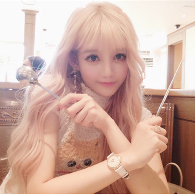 South Korean Girls Long Curly Hair Air Liuhai Grandma Gray Water