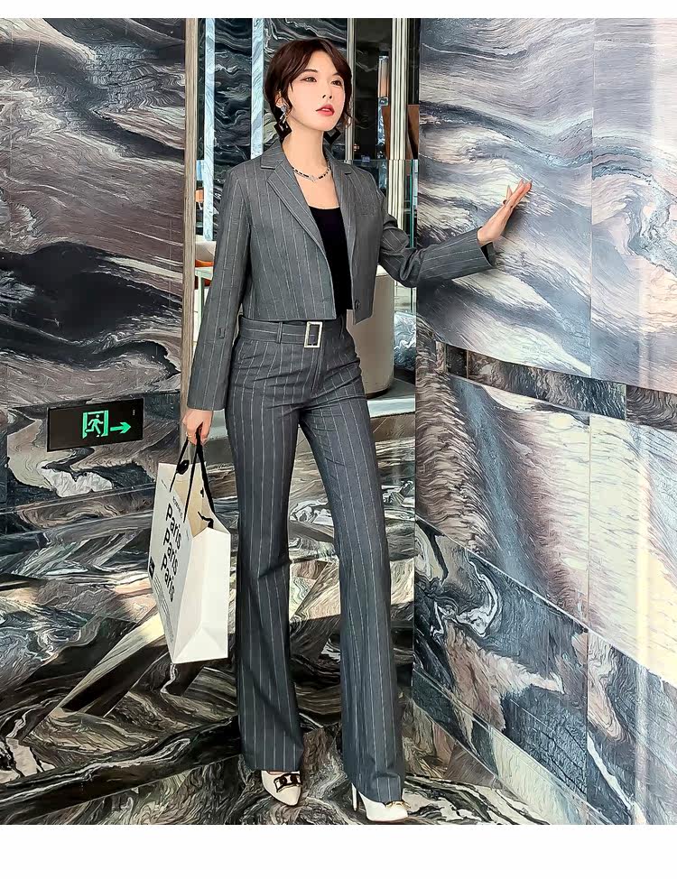 パンツセットアップ 縦縞模様のきちんと見えオフィスパンツセットアップ