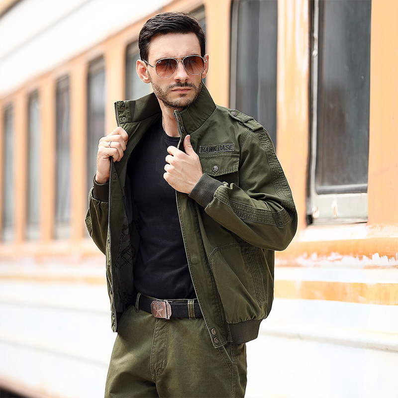 Spring Autumn Outdoor Military Fan Clothing Male Blouse Casual Pure Cotton Fashion Upright Collar Jacket Abrasion Resistant Military Green Tooling Jacket