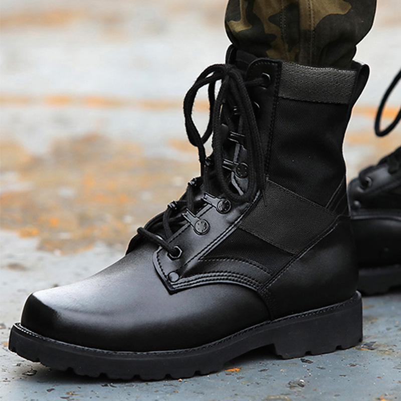 Outdoor Field Mountaineering Shoes Boots Male High Cylinder Genuine Leather Locomotive Boots Wear wear Army fans Tooling Tactical Boots Trend Martin Boots