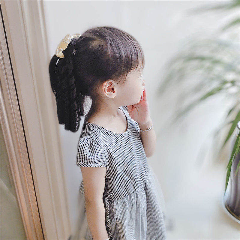 Парик 儿童假发卷发宝宝公主女童小孩夹子款螺丝卷复古风蝴蝶结头发饰品 Amoy scouring rabbit