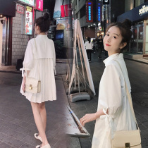 Maternity dress summer thin section loose large size medium long section Western style trendy mom summer short sleeve shirt dress small man