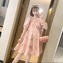 Maternity dress Summer thin Chiffon summer fashion Western style loose large size medium long summer sweet chiffon skirt