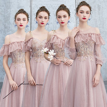 2021 new pink bridesmaid dress fairy quality sister group wedding mid-length thin dress dress female summer