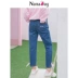Nhật ký Nana 2019 Thu mới Quần nữ Hàn Quốc Quần lửng ống suông Quần dài cạp cao Quần jean nữ - Quần jean Quần jean