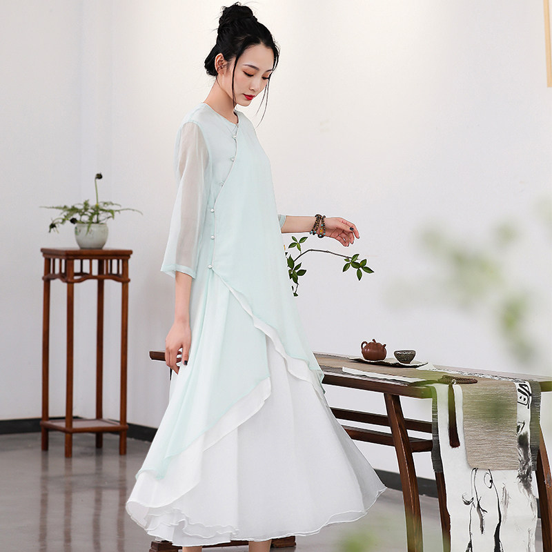 Tang suit Chinese style women's Zen summer fairy dress young model improved fashion Hanfu yoga clothes 656