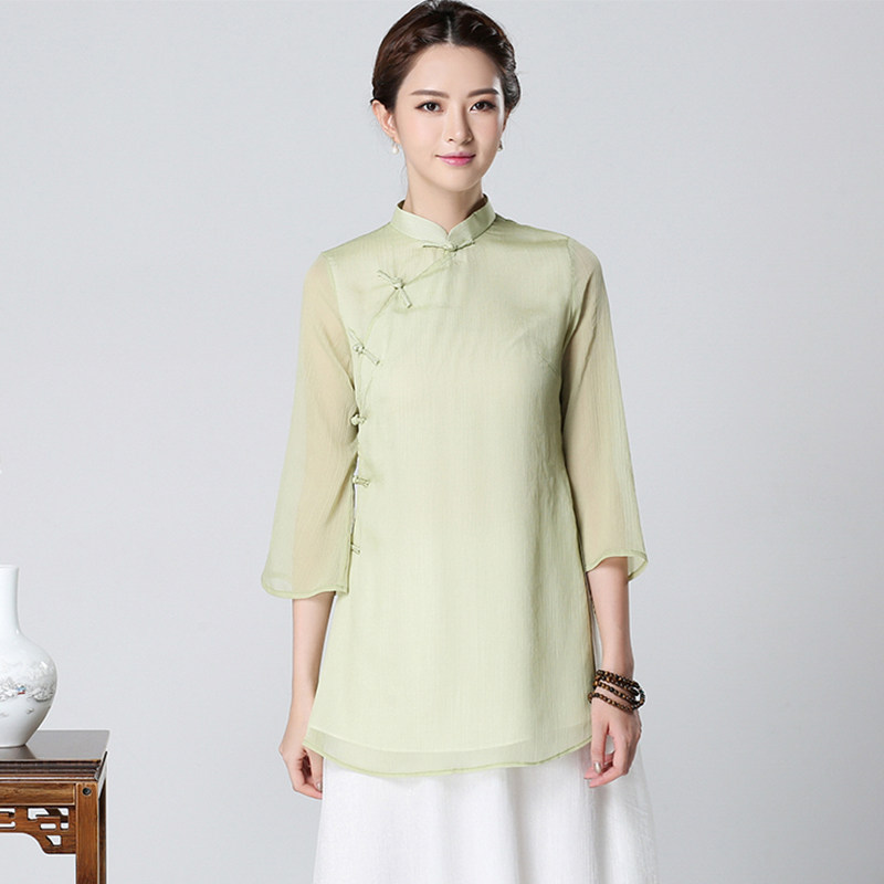 Tang suit Republic of China style women's tea clothes summer fairy young Chinese style retro Chinese style buckle cheongsam top 620