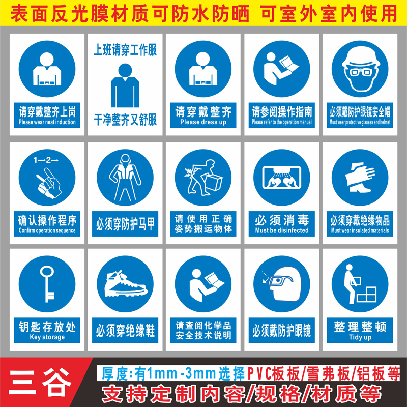 Wear Neat Work Attire, Refer to the Guide, Protective Glasses, Safety Fireproof Hat, Procedure Vest, Must Be Sterilized, Insulating Shoes, Key Storage Area, Earplugs, Organization and Cleanup, Life Vest, Identification Tags