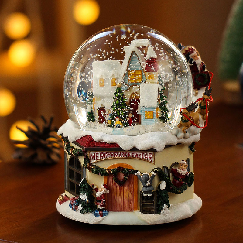 Christmas crystal ball Christmas old man Music Box snow music box gift snowflake snow girl girl boy