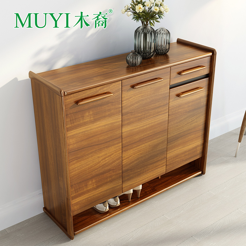 Chinese Solid Wooden Shoe Cabinet Balcony Storage Cabinet Living