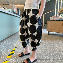 Girls pants summer thin black and white polka dot casual pants childrens fashionable wide-leg pants cropped pants baby bloomers