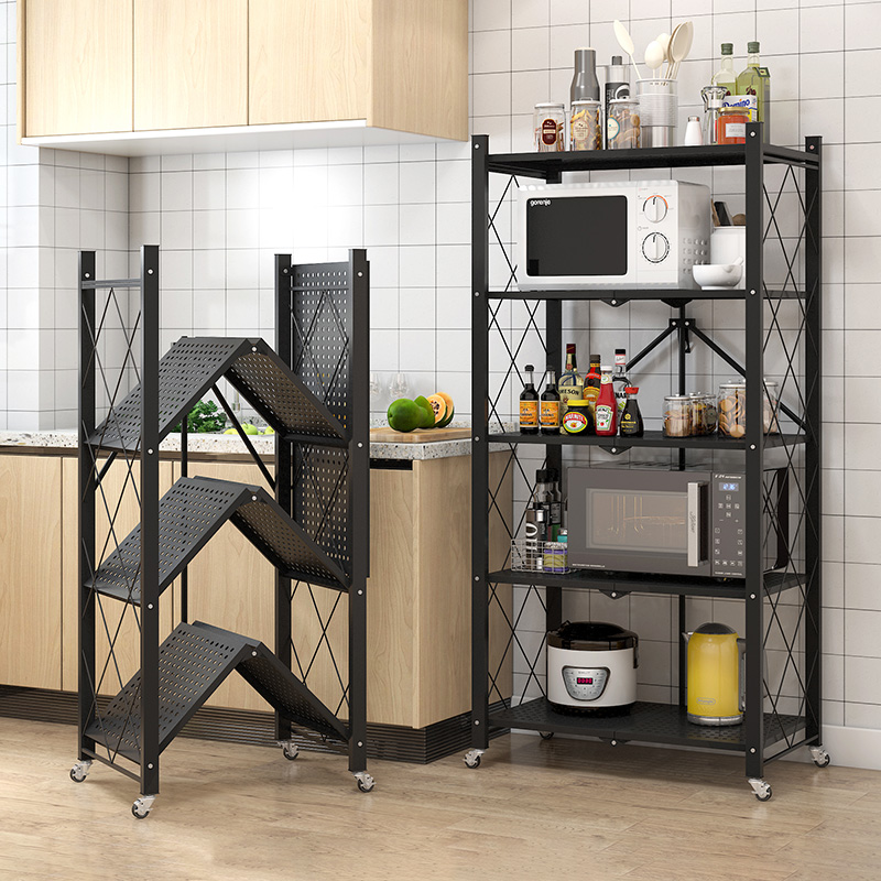 No installation folding kitchen multifunctional storage rack floor multilayer pot rack storage rack microwave rack