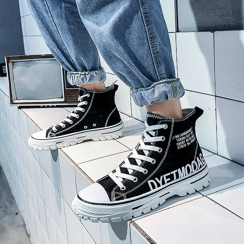 Summer men's shoes Korean fashion cloth shoes men's sports leisure high-barrel canvas shoes Joker thick-soled shoes tide shoes