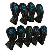  Soft PU leather golf iron cap cover with velvet embroidered letters golf club protective cover set of 9