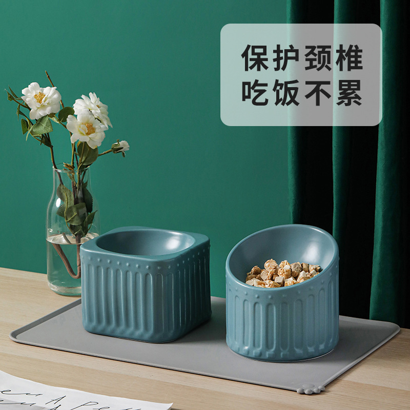 Cat bowl ceramic protection cervical vertebrae Roman high foot anti-overturning dog cat food basin to eat and drink pet cat food basin
