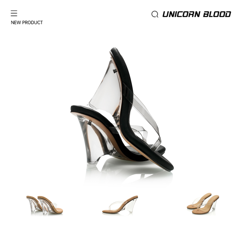 Unicornblood Kardashian European and American Sexy Transparent High-Heeled Thong Sandals for Women Summer Special-Shaped Wedge Sandals Unicornblood Kardashian European and American Sexy Transparent High-Heeled Thong Sandals for Women Summer Special-Shaped Wedge Sandals
