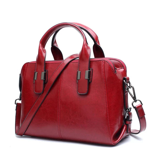 Красная сумка через плечо, кожаная вместительная и большая барсетка, из натуральной кожи