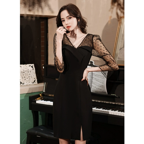 Черное элитное вечернее платье, подходит для подростков, французский стиль