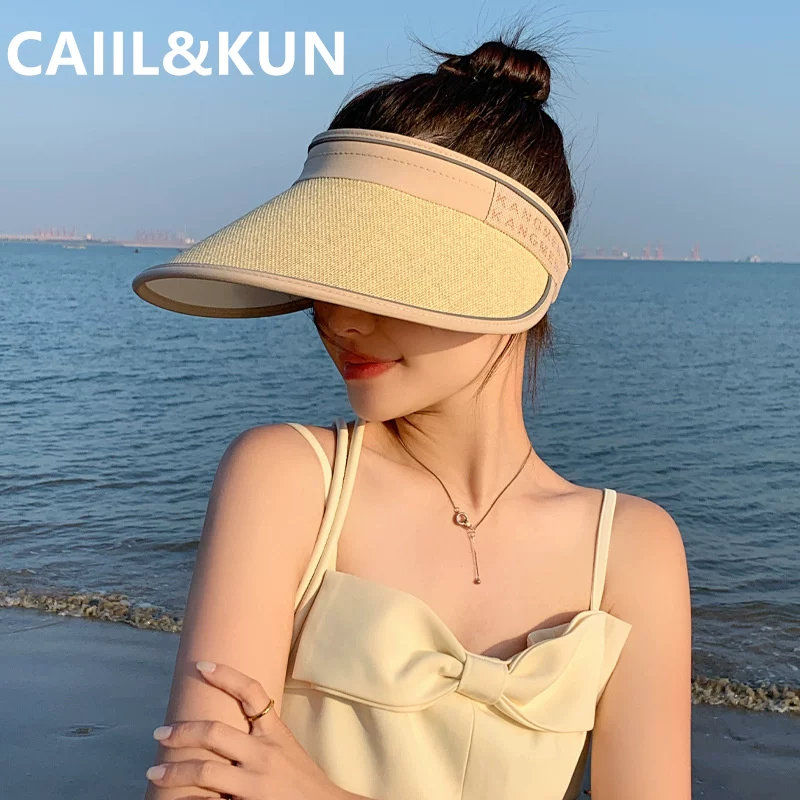 [CAIIL&KUN官网小c&k夏季uv防晒帽女大檐空顶帽户外出游骑车遮阳帽]