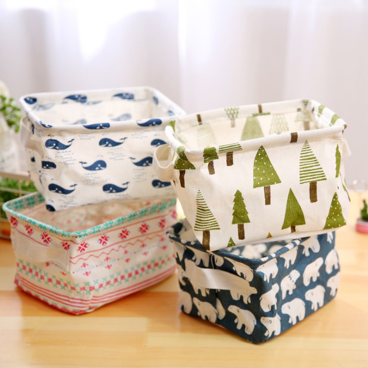 Debris Basket Containing basket containing box Folded Waterproof Cotton Hemp Cloth Art Containing barrel Cartoon with handle small fresh basket